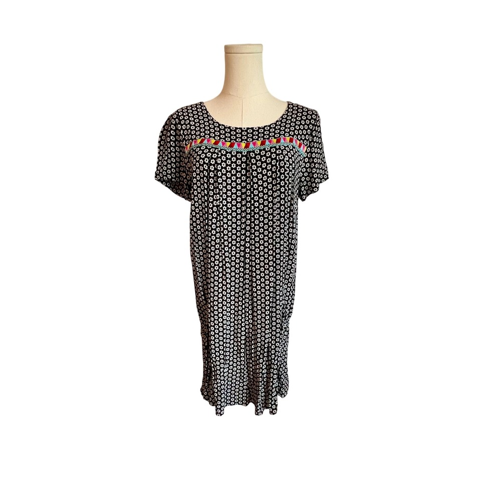 Uncle Frank Womens Black White Floral Daisy Embroidered Shift Dress Small